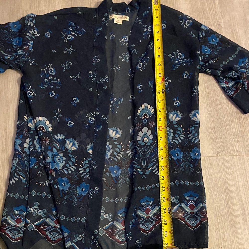 Knitwork Navy bluewith Blue Floral Print cover up for girls